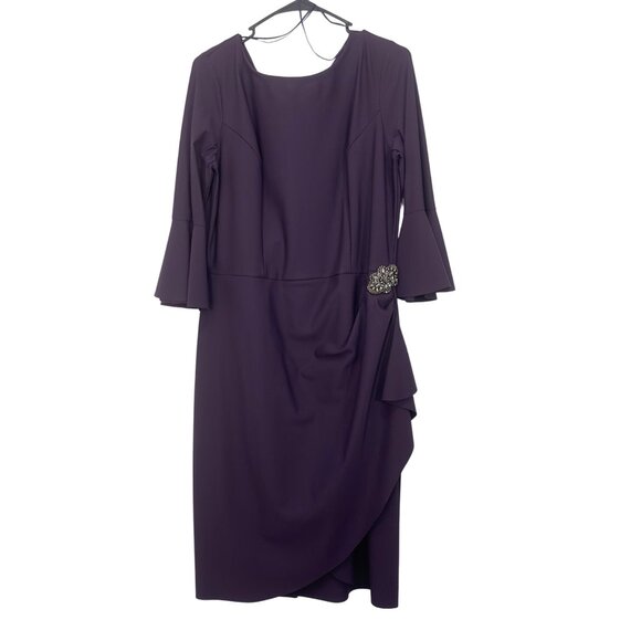 Alex Evenings Womens 14 Bell Sleeve Asymmetrical Sheath Dress With Embellishment - Picture 5 of 11